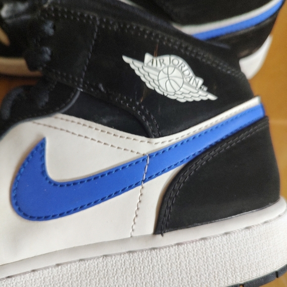 Nike Air Jordan 1 Mid Black and White with Racer Blue Accents - Picture 3 of 13